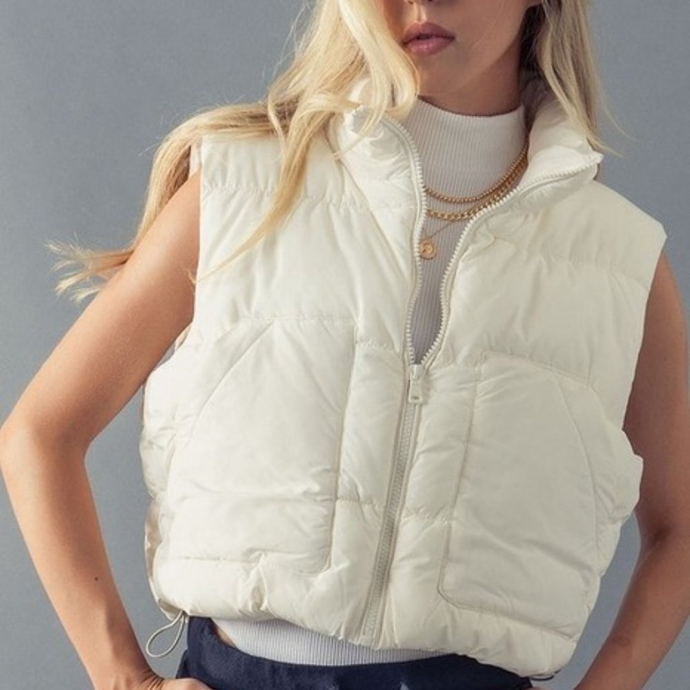 White Cropped Puffer Vest